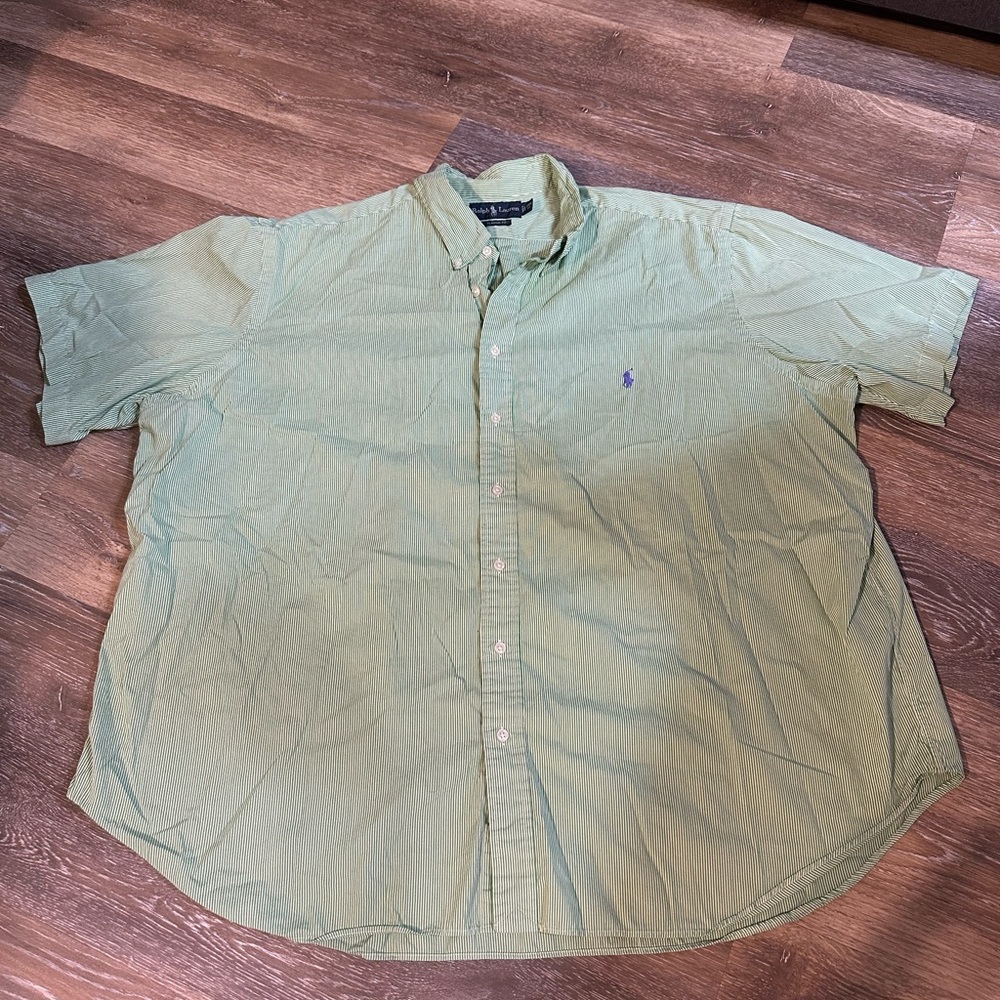 Ralph Lauren Button Down Shirt 3XB Classic Fit Mens Short Sleeve Green Stripes